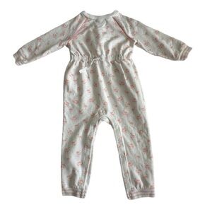 Janie and Jack 18M White Cotton Blend Baby Girl Romper with Pink Flamingo Accent